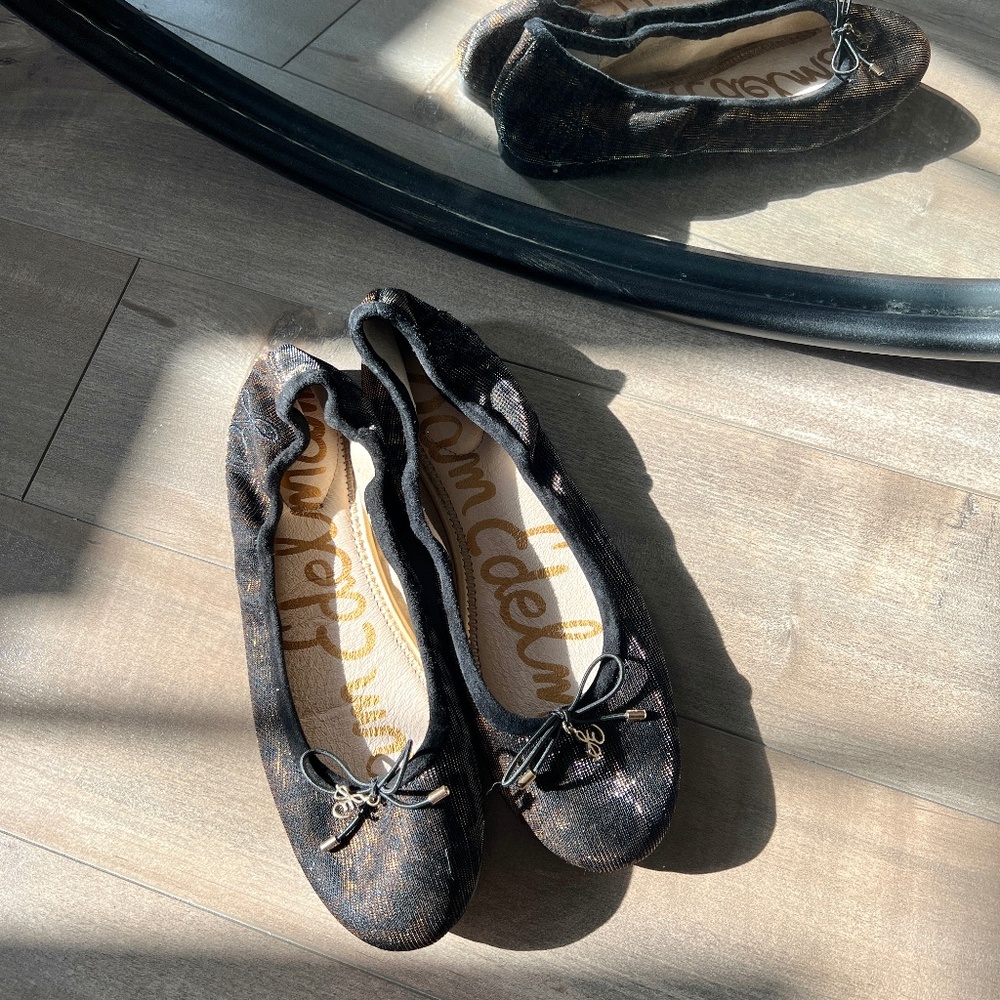 SAM EDELMAN sparkly ruched ballet flats with blow detailing